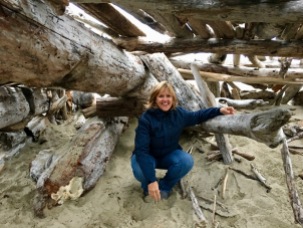 driftwood huts on beach